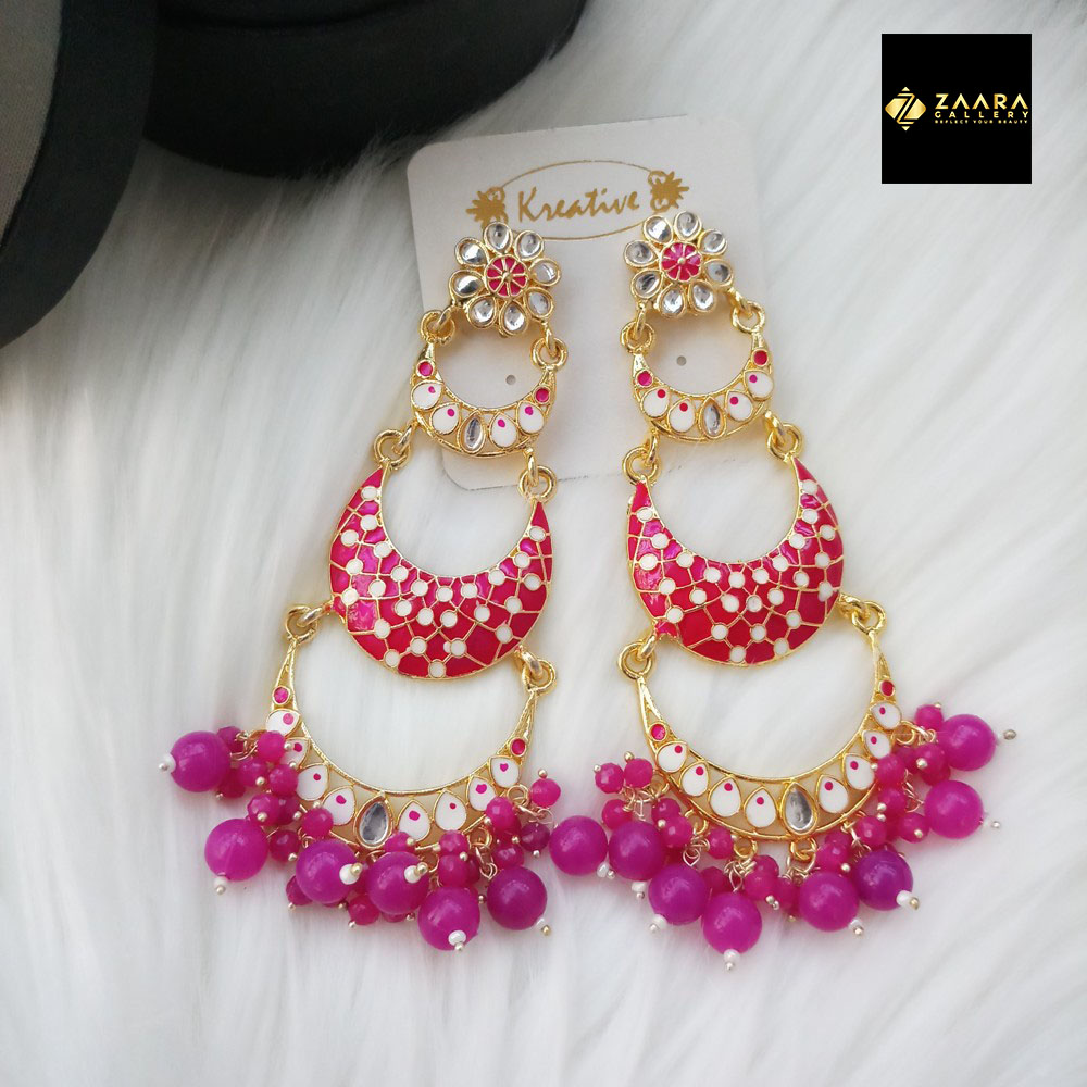 Picture of Jaypuri Meenakari Magenta Earrings for Women (Imported) - 1 Pair M-JE5605 - Ear Rings - Earrings