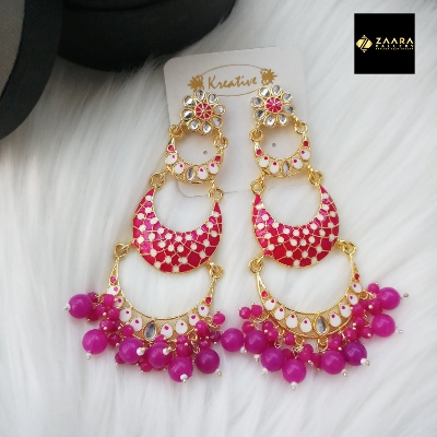 Picture of Jaypuri Meenakari Magenta Earrings for Women (Imported) - 1 Pair M-JE5605 - Ear Rings - Earrings