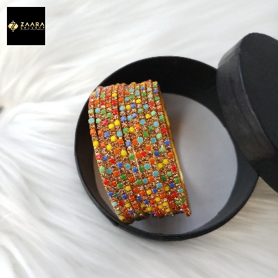 Picture of Multicolor LCD Stone & Metal Bangles for Women & Girls 12 Pieces (Imported) M-ST2200MLCD - Bangles