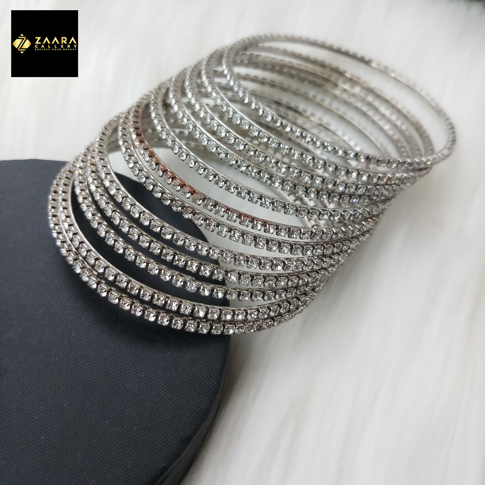 Picture of Silver Stone & Metal Bangles for Women  & Girls 12 Pieces (Imported) M-ST2200SILVER - Bangles