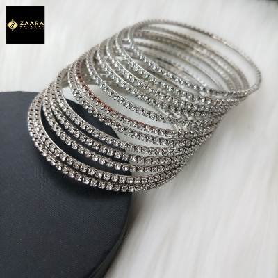 Picture of Silver Stone & Metal Bangles for Women  & Girls 12 Pieces (Imported) M-ST2200SILVER - Bangles