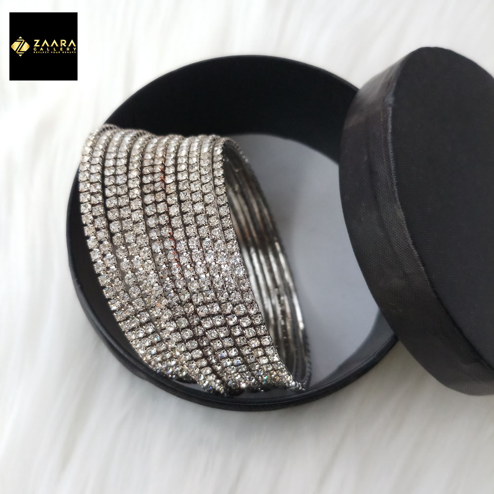 Picture of Silver Stone & Metal Bangles for Women  & Girls 12 Pieces (Imported) M-ST2200SILVER - Bangles