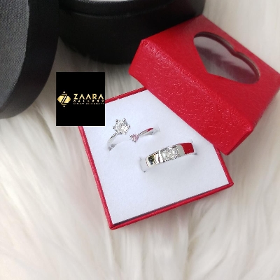 Picture of Valentine Couple Rings (Grade-1 Quality) for Men and Women with Box (Silver Pink M-106)- 2 Pieces