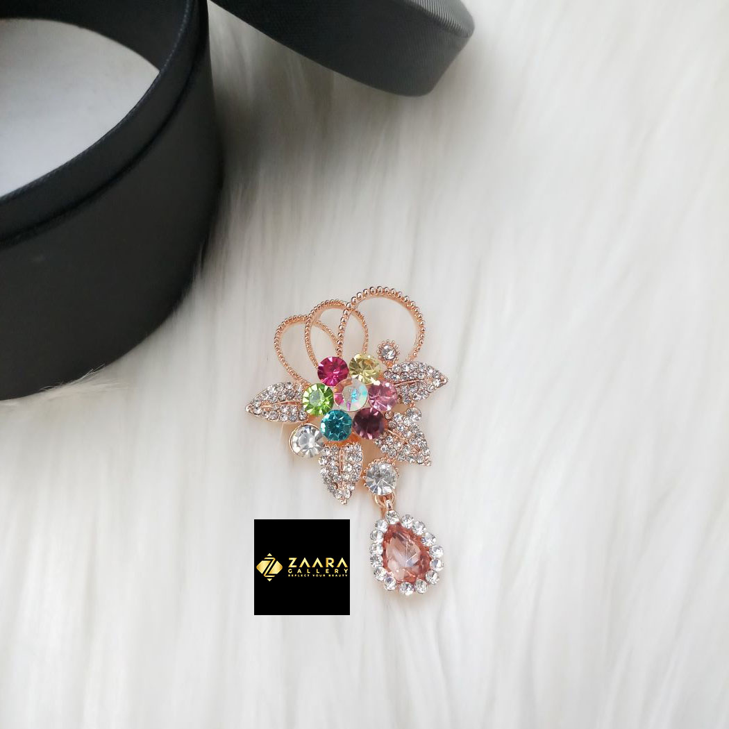 Picture of Stone & Metal Brooch/ Hijab Pin/ Saree Pin for Women (Imported) M-BRC-1130- 1 Piece- Brooch - Brooch for Women - হিজাব পিন