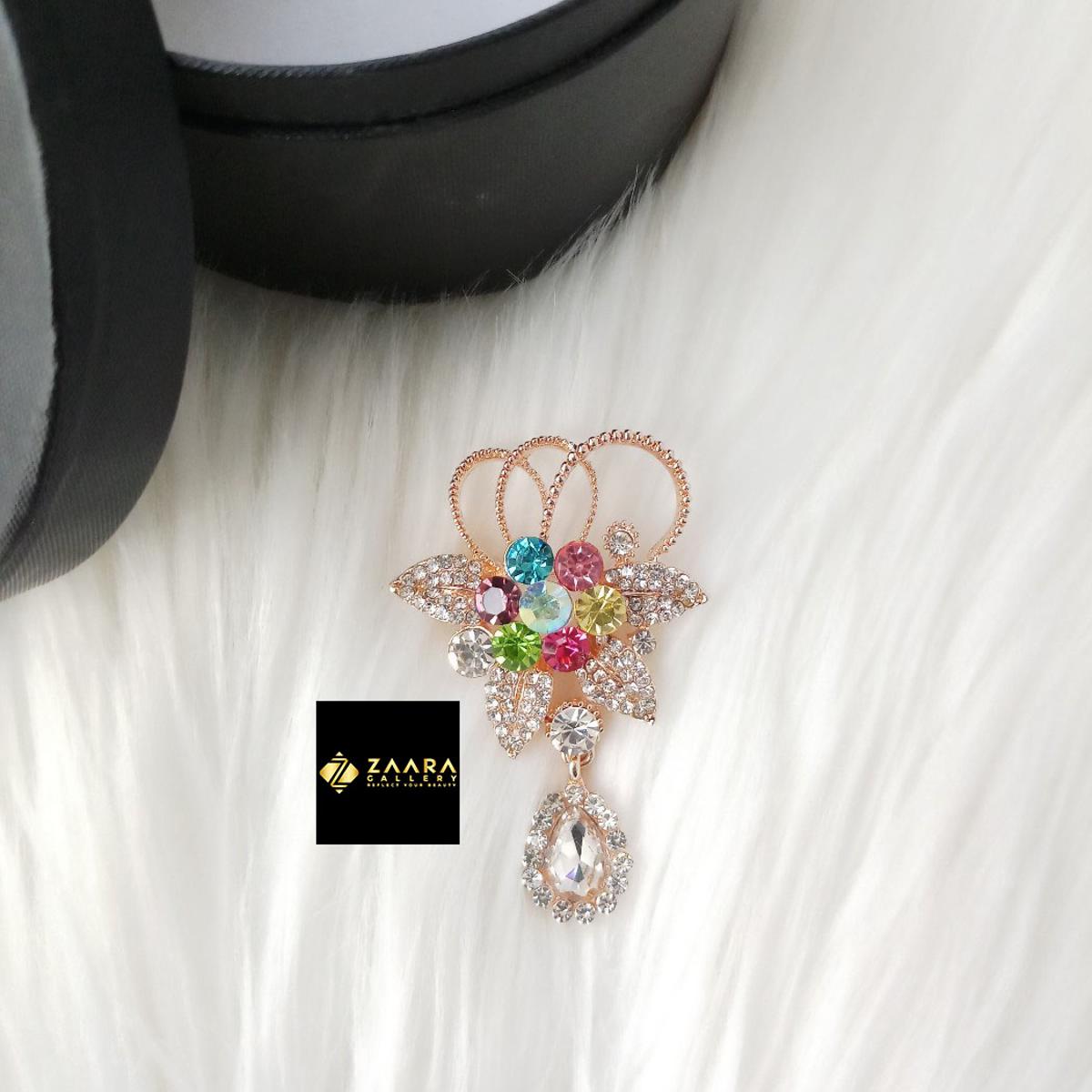 Picture of Stone & Metal Brooch/ Hijab Pin/ Saree Pin for Women (Imported) M-BRC-1130- 1 Piece- Brooch - Brooch for Women - হিজাব পিন