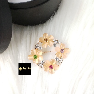 Picture of Stone & Metal Brooch/ Hijab Pin/ Saree Pin for Women (Golden) (Imported) M-BRC-1133 - 1 Piece - Brooch - Brooch for Women - হিজাব পিন