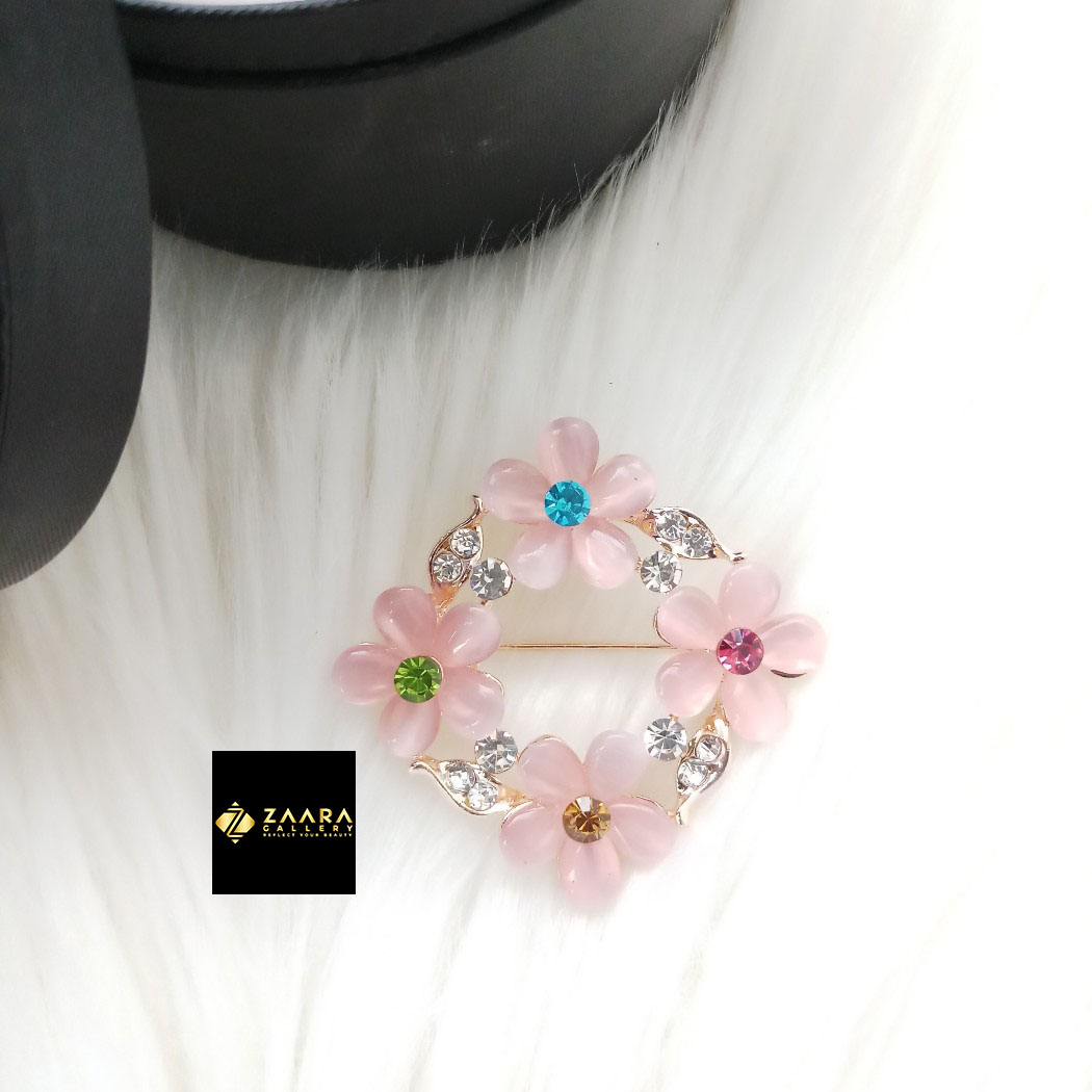 Picture of Stone & Metal Brooch/ Hijab Pin/ Saree Pin for Women (Golden) (Imported) M-BRC-1133 - 1 Piece - Brooch - Brooch for Women - হিজাব পিন