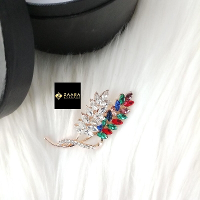 Picture of Stone & Metal Brooch/ Hijab Pin/ Saree Pin for Women (Golden) (Imported) M-BRC-1132 - 1 Piece - Brooch - Brooch for Women - হিজাব পিন