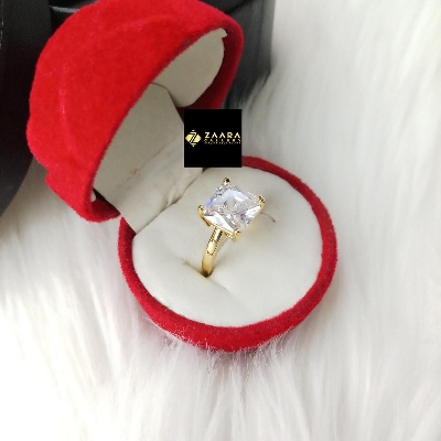 Picture of Diamond Cut Ad Stone Golden Color Finger Ring (Imported) For Women & Girls With Free Box - 1 Piece (M-Dcfr22030G) - Rings
