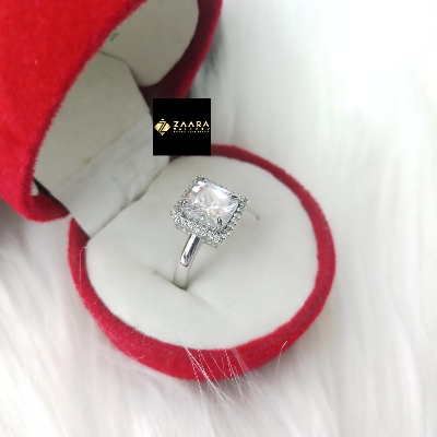 Picture of Diamond Cut Ad Stone Silver  Color Finger Ring (Imported) For Women & Girls With Free Box - 1 Piece (M-Dcfr22031S) - Rings