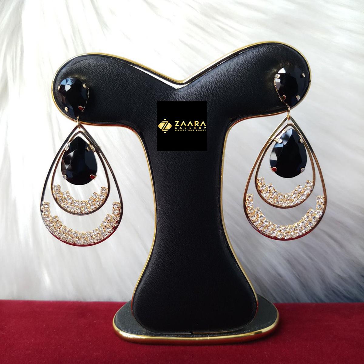 Picture of Korean Fashion Stone Earrings (Black) For Women & Girls (Imported) 1 Pair M-ST546 - Earrings for Women - Earrings - Ear rings