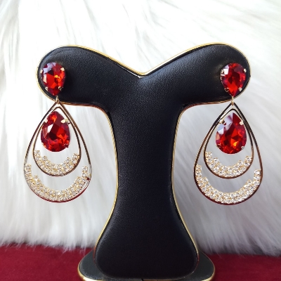 Picture of Korean Fashion Stone Earrings ( Red) For Women & Girls (Imported) 1 Pair M-ST543 - Earrings for Women - Earrings - Ear rings