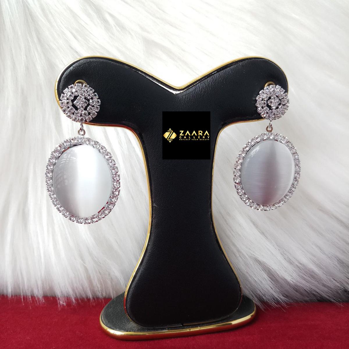 Picture of American Style Stone Earrings For Women & Girls (Off White/Light Ash) (Imported) - 1 Pair M-ST531 - Earrings for Women - Earrings - Ear rings