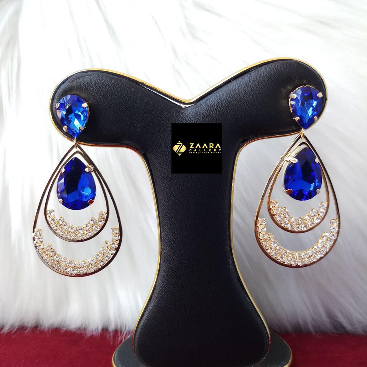 Picture of Korean Fashion Stone Earrings For Women & Girls ( Blue) (Imported) 1 Pair M-ST541 - Earrings for Women - Earrings - Ear rings