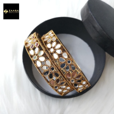 Picture of Jaypuri Mirror Metal Bangles for Women and Girls 2 Pieces (Antique Golden Color) (Imported) M-MB723AG - Bangles