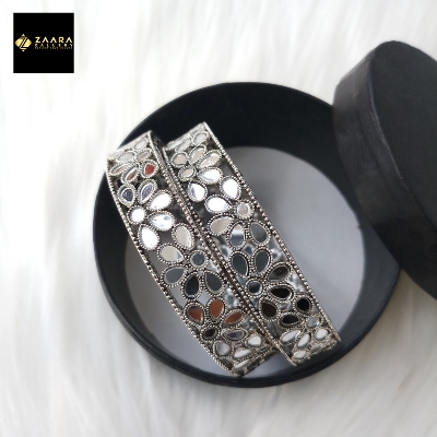 Picture of Jaypuri Mirror Metal Bangles for Women and Girls 2 Pieces (Silver Color) (Imported) M-MB722 - Bangles