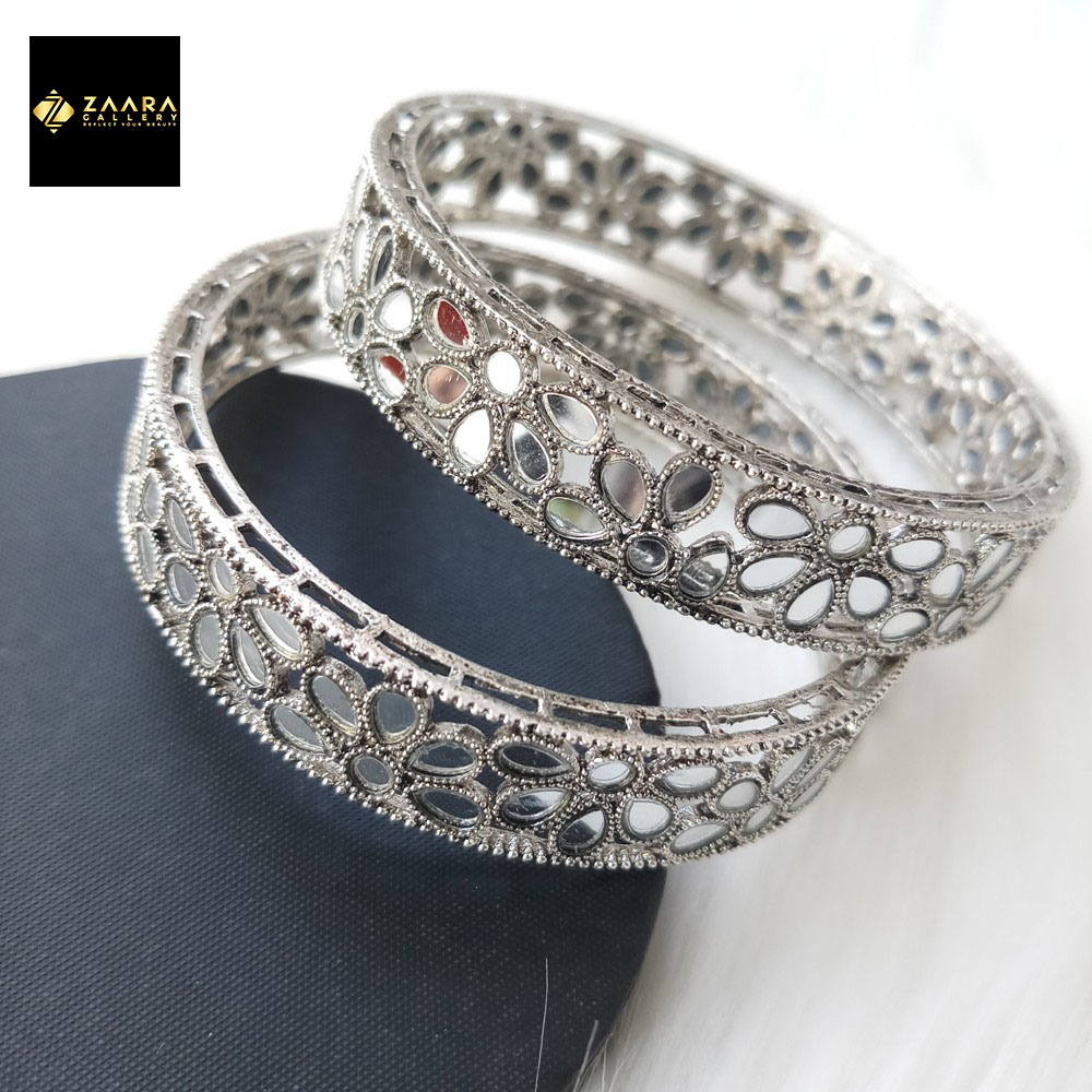 Picture of Jaypuri Mirror Metal Bangles for Women and Girls 2 Pieces (Silver Color) (Imported) M-MB722 - Bangles