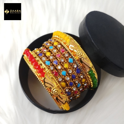 Picture of Multicolor Crystal-Metal & Meenakari Bangles (Imported) for Women 6 Pieces Model-CB833 - Bangles