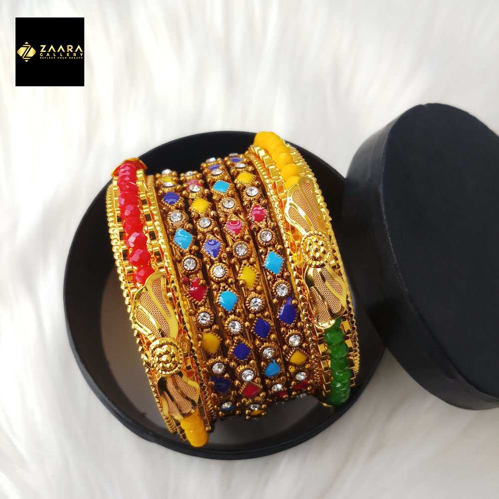 Picture of Multicolor Crystal-Metal & Meenakari Bangles (Imported) for Women 6 Pieces Model-CB833 - Bangles