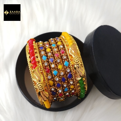 Picture of Multicolor Crystal-Metal & Meenakari Bangles (Imported) for Women 6 Pieces Model-CB833 - Bangles
