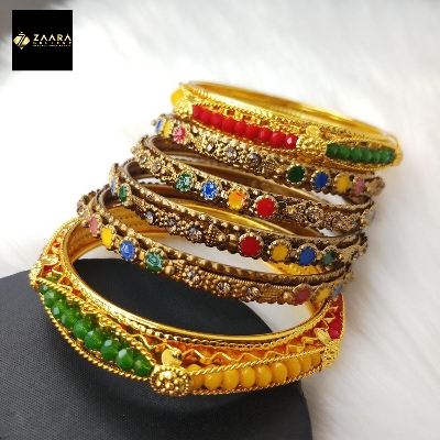 Picture of Multicolor Crystal-Metal & Meenakari Bangles 6 Pieces (Imported) for Women Model-CB835 - Bangles