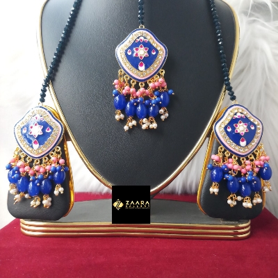 Picture of Jaypuri Meenakari Earrings & Tikli Set for Women and Girls (Blue) (Imported) M-JME9711 - Earring - Earrings for Women