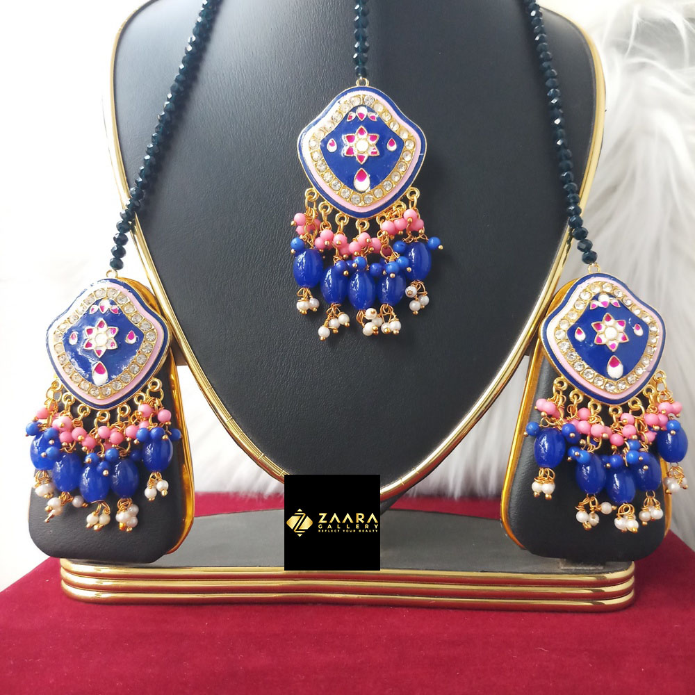 Picture of Jaypuri Meenakari Earrings & Tikli Set for Women and Girls (Blue) (Imported) M-JME9711 - Earring - Earrings for Women
