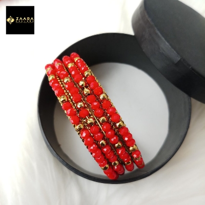 Picture of Red Crystal Beads Metal Bangles for Women (Imported) M-CB210R - 4 Pieces - Bangles - Bangles for Women - চুড়ি