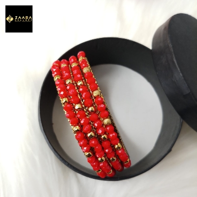 Picture of Red Crystal Beads Metal Bangles for Women (Imported) M-CB210R - 4 Pieces - Bangles - Bangles for Women - চুড়ি