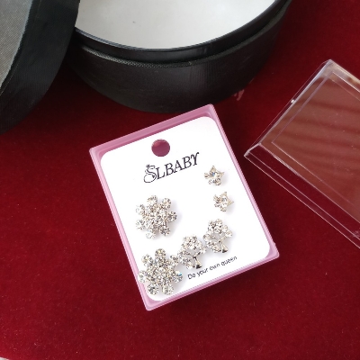 Picture of New Trendy Fashion Exquisite Rhinestone Earrings Set Box 3 Pair For Women & Girls M-STE6901 (Imported) - Earrings Set for Girls & Women