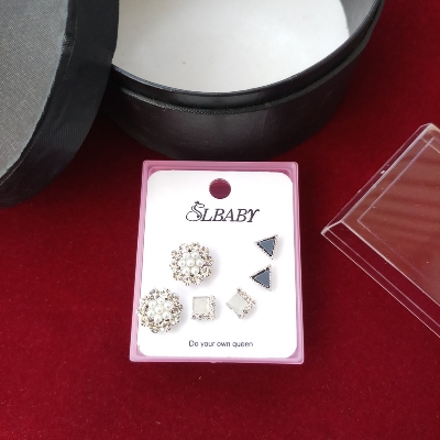 Picture of New Trendy Fashion Exquisite Rhinestone Earrings Set Box 3 Pair For Women & Girls M-STE6905 (Imported) - Earrings Set for Girls & Women