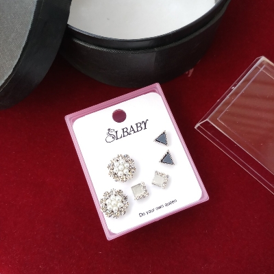 Picture of New Trendy Fashion Exquisite Rhinestone Earrings Set Box 3 Pair For Women & Girls M-STE6905 (Imported) - Earrings Set for Girls & Women