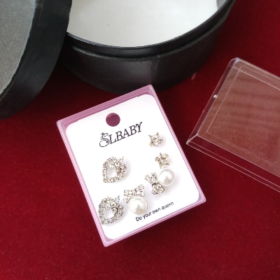 Picture of New Trendy Fashion Exquisite Rhinestone Earrings Set Box 3 Pair For Women & Girls M-STE6907 (Imported) - Earrings Set for Girls & Women