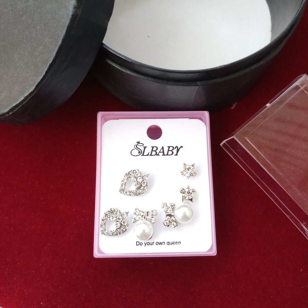 Picture of New Trendy Fashion Exquisite Rhinestone Earrings Set Box 3 Pair For Women & Girls M-STE6907 (Imported) - Earrings Set for Girls & Women