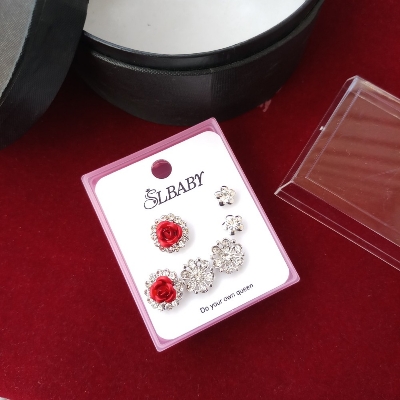 Picture of New Trendy Fashion Exquisite Rhinestone Earrings Set Box 3 Pair For Women & Girls M-STE6902 (Imported) - Earrings Set for Girls & Women