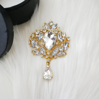 Picture of Brooch/ Hijab Pin/ Saree Pin for Women (Large) With Stone (Antique Golden & Silver) (Imported) M-BRCA902 1 Piece - Brooch