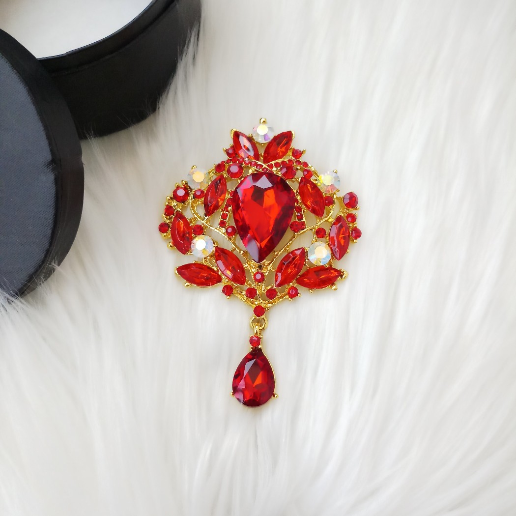 Picture of Brooch /Hijab Pin/ Saree Pin for Women (Large) With Stone (Antique Golden & Silver) (Imported) M-BRCA906 1 Piece - Brooch