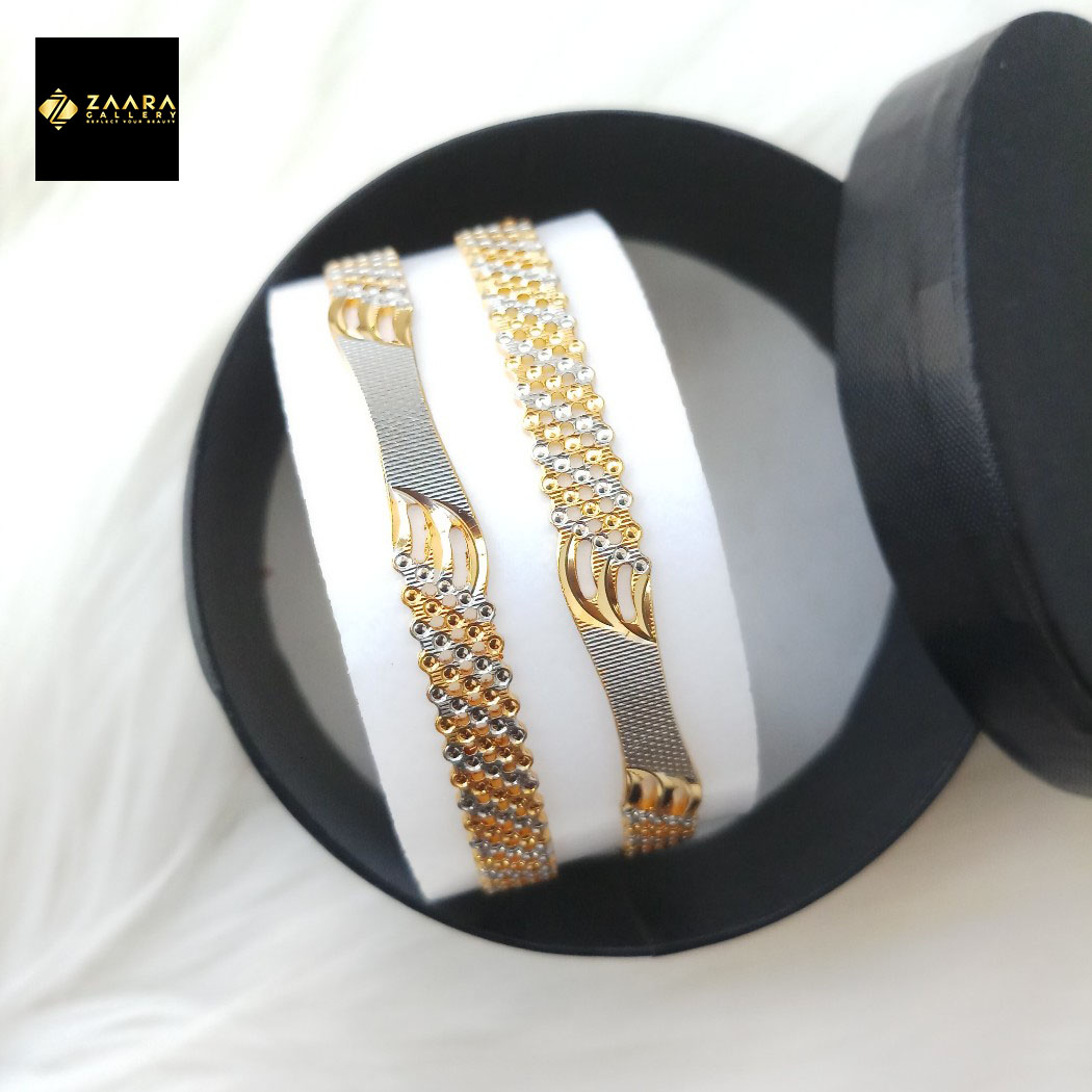 Picture of City Gold/ Gold Plated & Silver Plated Two-Tone Color Laser Cut Bangles For Women - 2 Pieces Top Quality Color Grade-1 (Imported) M-CT7081A - Bangles - Bangles for Women