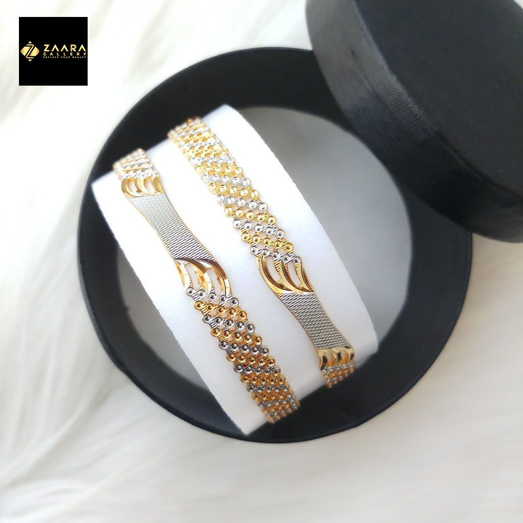 Picture of City Gold/ Gold Plated & Silver Plated Two-Tone Color Laser Cut Bangles For Women - 2 Pieces Top Quality Color Grade-1 (Imported) M-CT7081A - Bangles - Bangles for Women