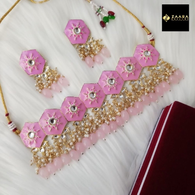 Picture of Jaypuri Meenakari Pink Necklace & Earrings Set for Women & Girls (Imported) M-JMN08 - Necklace for Women - Necklace Earrings Set