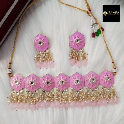 Picture of Jaypuri Meenakari Pink Necklace & Earrings Set for Women & Girls (Imported) M-JMN08 - Necklace for Women - Necklace Earrings Set