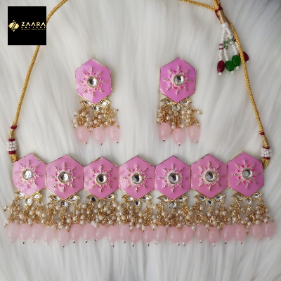 Picture of Jaypuri Meenakari Pink Necklace & Earrings Set for Women & Girls (Imported) M-JMN08 - Necklace for Women - Necklace Earrings Set