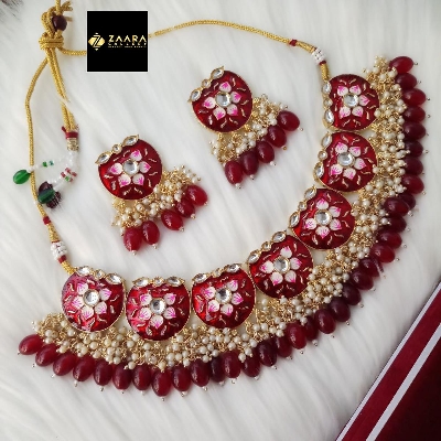 Picture of Jaypuri Meenakari Maroon Necklace & Earrings Set for Women & Girls (Imported) M-JMN09 - Necklace for Women - Necklace Earrings Set
