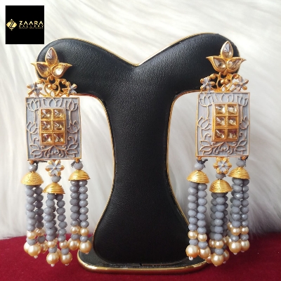 Picture of Jaypuri Art Earrings (Dark Ash/Dark Grey) For Women M-JMIND-302 (Imported) - 1 Pair - Earrings