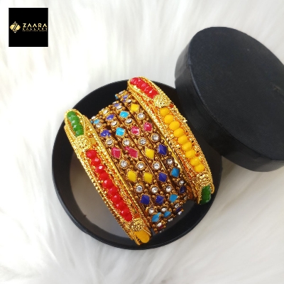 Picture of Multi-color Crystal-Metal & Meenakari Bangles for Women (Imported) M-CB834 - 6 Pieces - Bangles - Bangles for Women