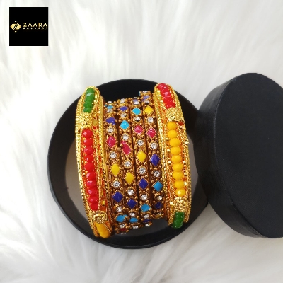 Picture of Multi-color Crystal-Metal & Meenakari Bangles for Women (Imported) M-CB834 - 6 Pieces - Bangles - Bangles for Women