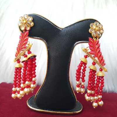 Picture of Jaypuri Art Red Earrings For Women M-JMIND-301R2 (Imported) - 1 Pair - Earrings - Ear Rings