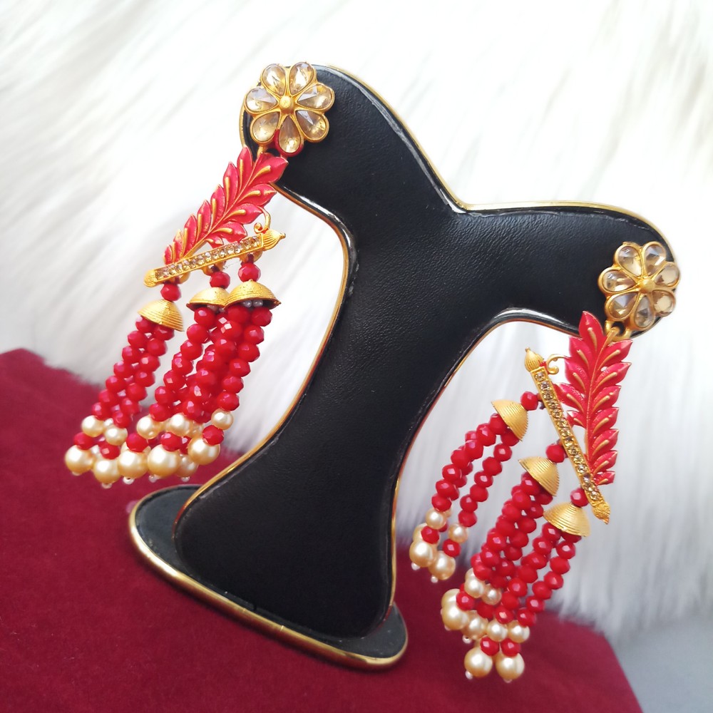 Picture of Jaypuri Art Red Earrings For Women M-JMIND-301R2 (Imported) - 1 Pair - Earrings - Ear Rings