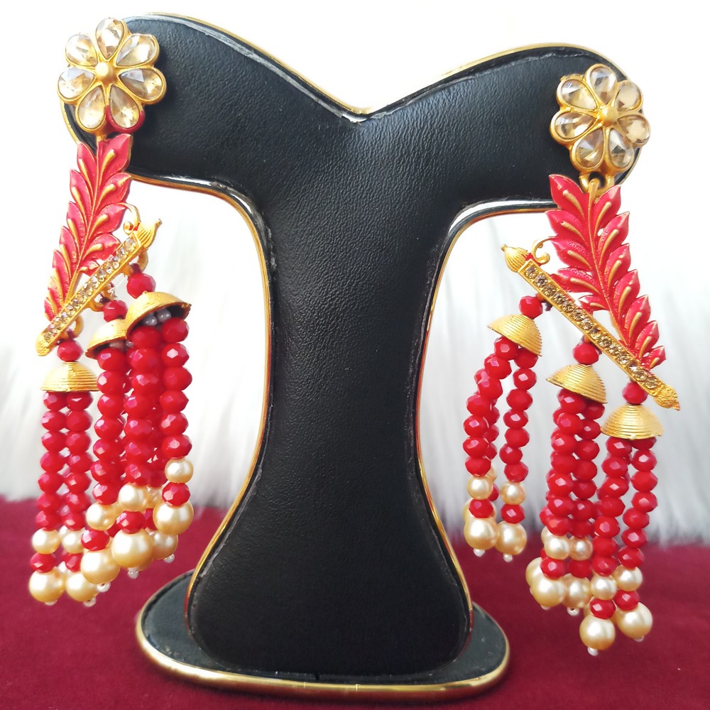 Picture of Jaypuri Art Red Earrings For Women M-JMIND-301R2 (Imported) - 1 Pair - Earrings - Ear Rings