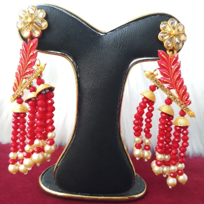 Picture of Jaypuri Art Red Earrings For Women M-JMIND-301R2 (Imported) - 1 Pair - Earrings - Ear Rings